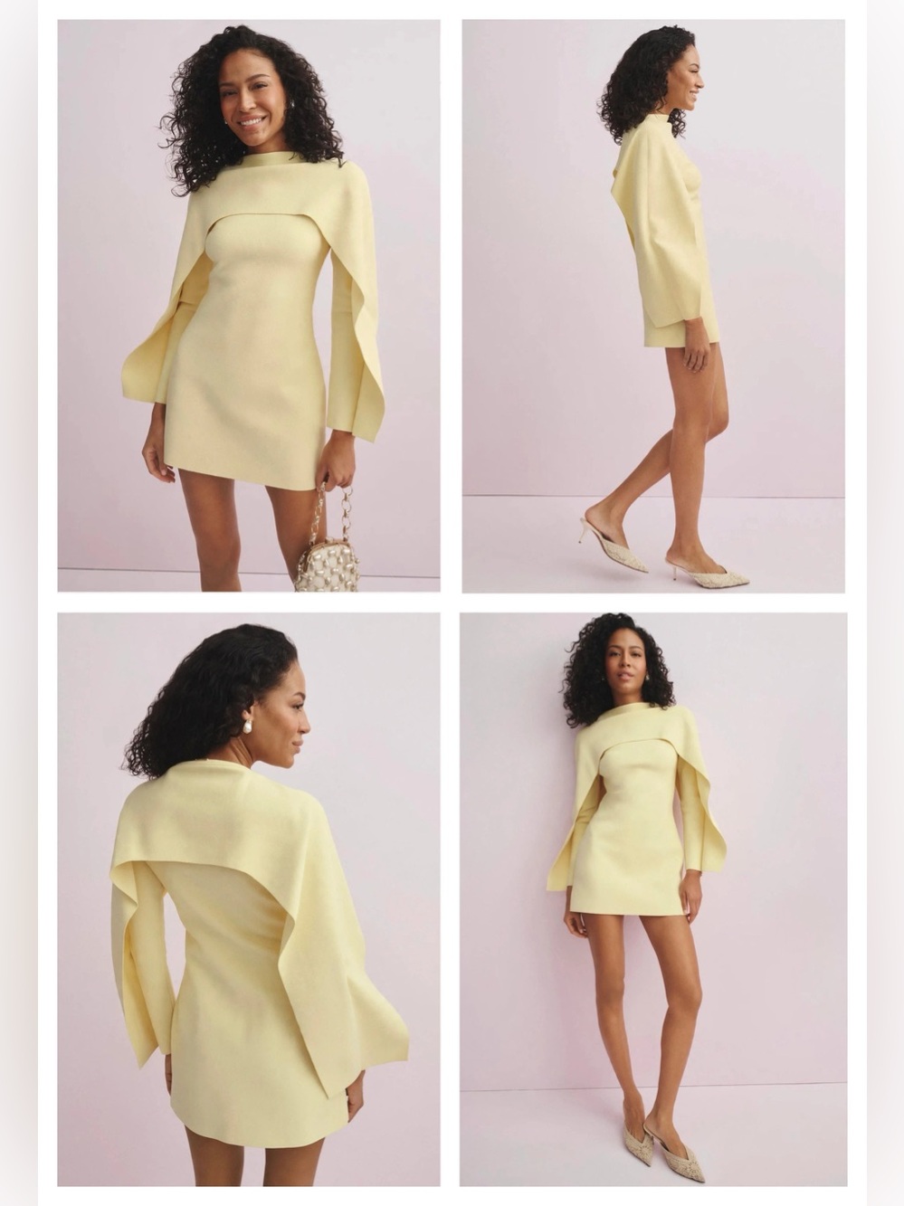 Cult Gaia Revolve Almina Wing Sleeve Mini Dress Elegant Yellow Long-Sleeve Sz L - Picture 2 of 16